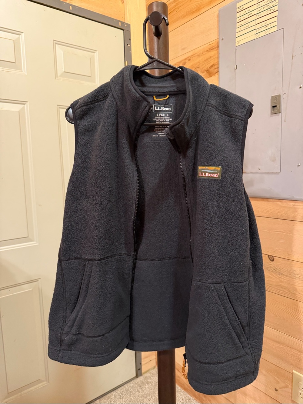 L.L. Bean Black Fleece Zip Vest with Logo Patch